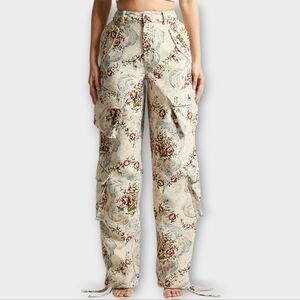 NWOT MANIERE DE VOIR Anne Floral Jacquard High Waisted Cargo Pants Size 6 New